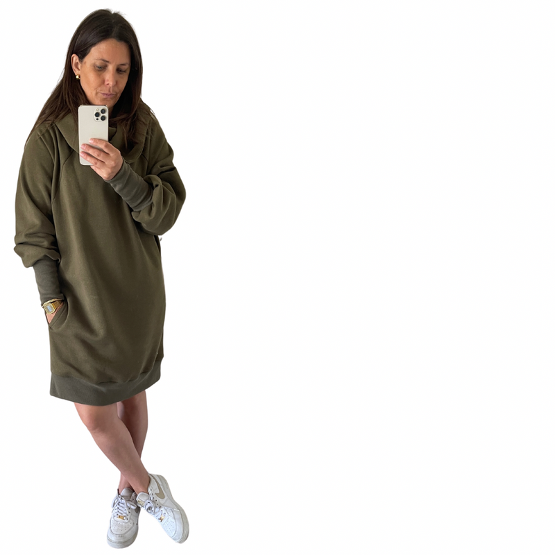 Longline Julia Hoodie Dress Khaki Green