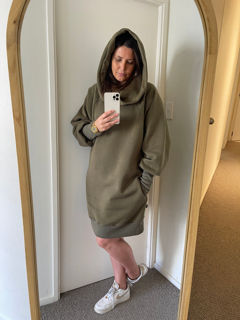 Longline Julia Hoodie Dress Khaki Green