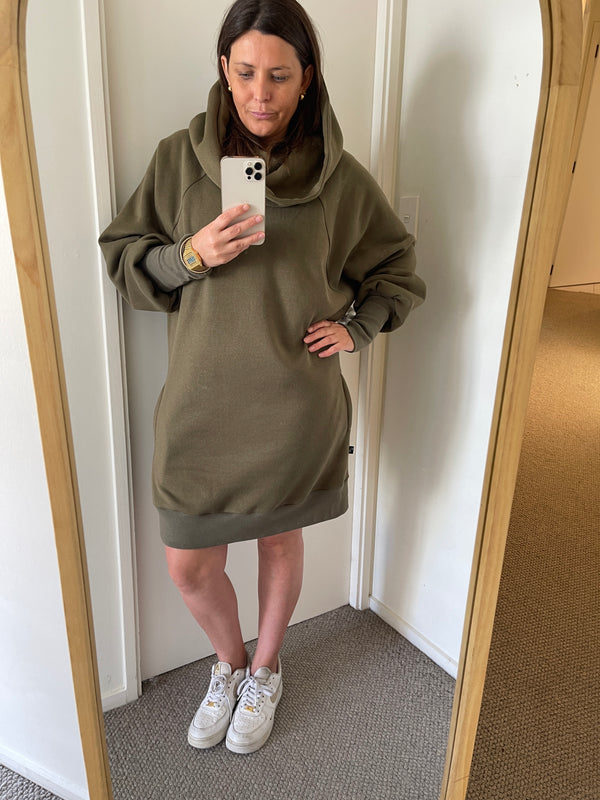 Longline Julia Hoodie Dress Khaki Green