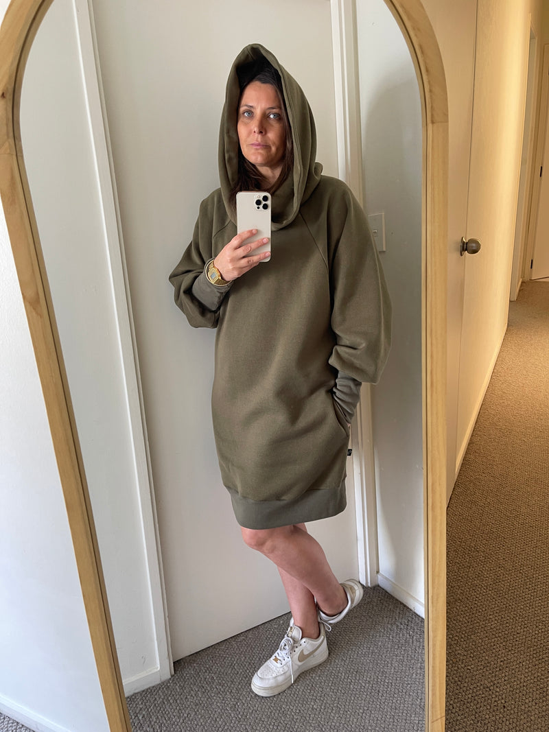 Longline Julia Hoodie Dress Khaki Green