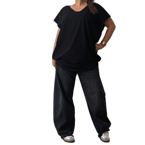 GOTS Certified Organic Reversible V Neck Circular Tee Black