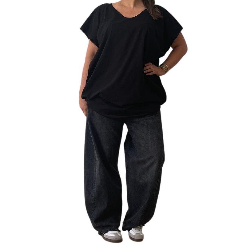 GOTS Certified Organic Reversible V Neck Circular Tee Black