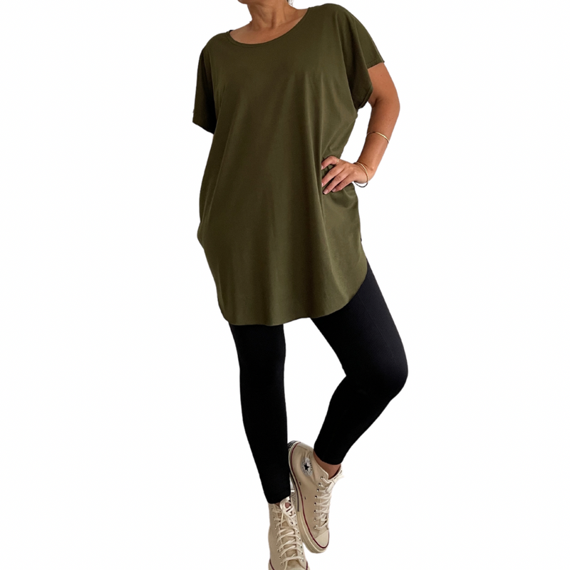 round neck circular tee khaki