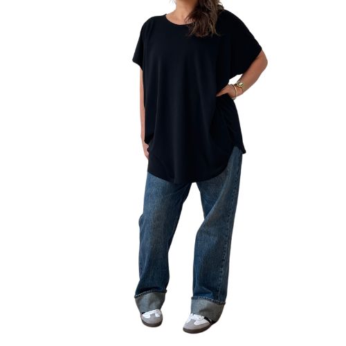 circular tee round neckline black merino wool