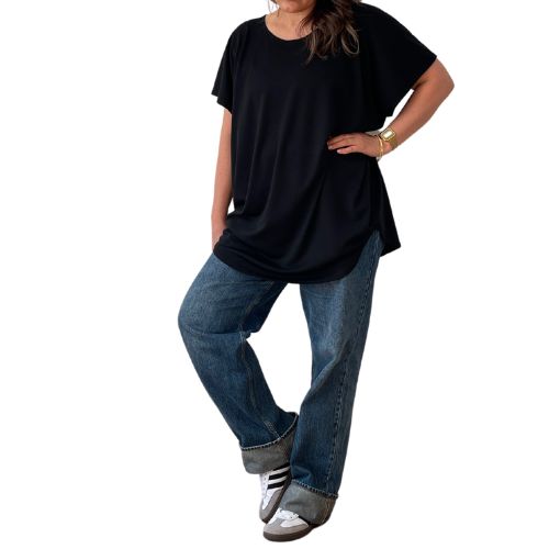 circular tee round neckline black merino wool