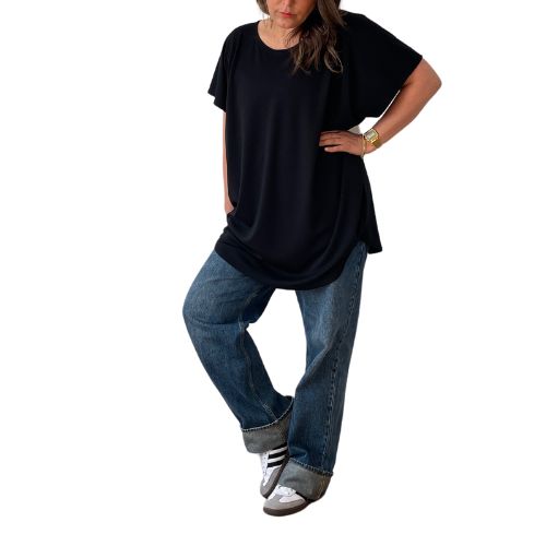 circular tee round neckline black merino wool