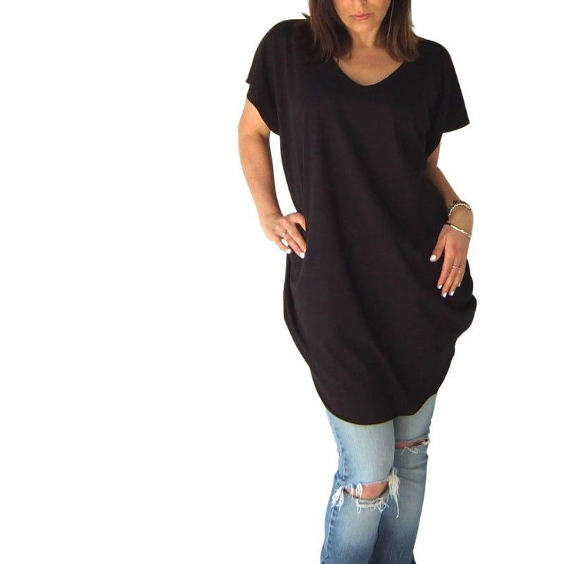 GOTS Certified Organic Reversible V Neck Circular Tee Black